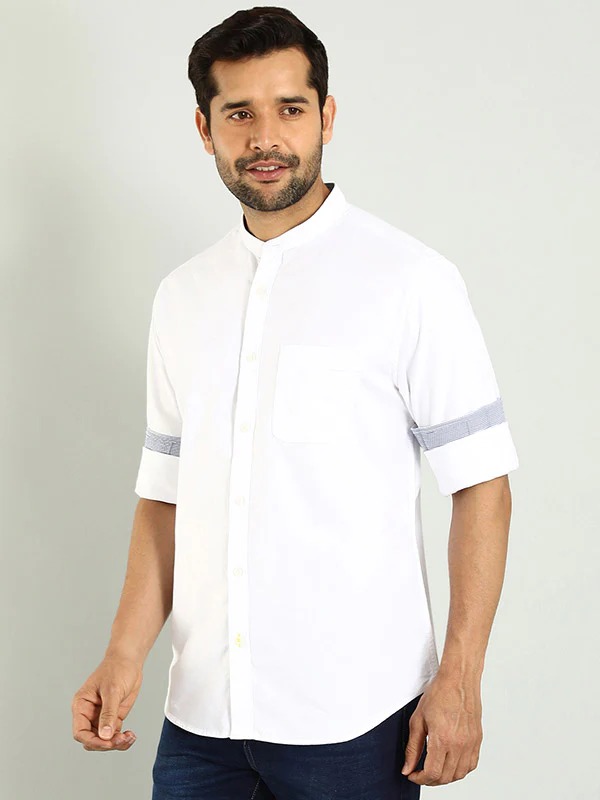 Indian Terrain Men's Regular Fit Full Sleeve Solid White Shirt